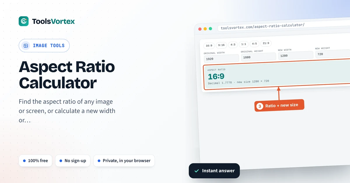 Aspect Ratio Calculator on ToolsVortex: enter your numbers and get an instant answer