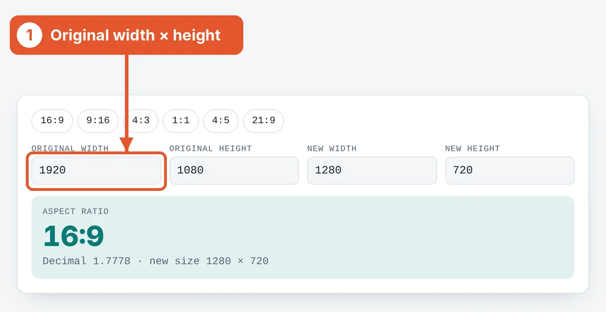 Enter the original size on the Aspect Ratio Calculator
