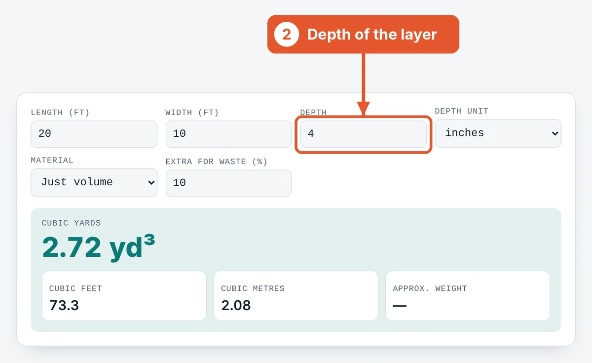 Enter the depth on the Cubic Yard Calculator