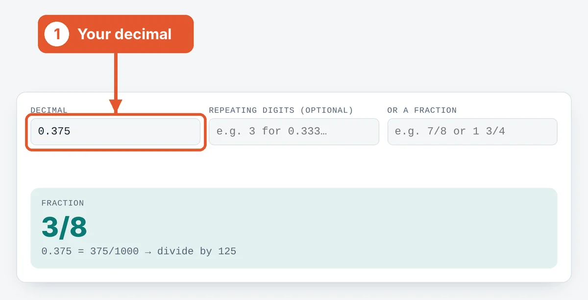 Type the decimal on the Decimal to Fraction Calculator