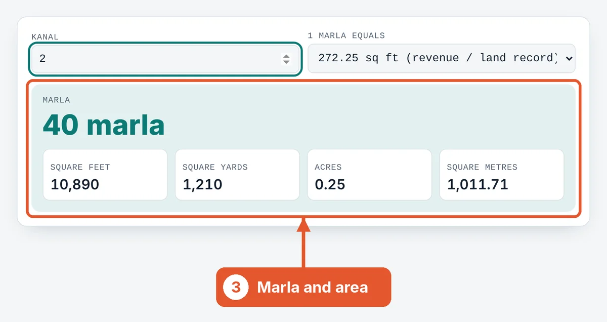 Read the result on the Kanal to Marla Converter