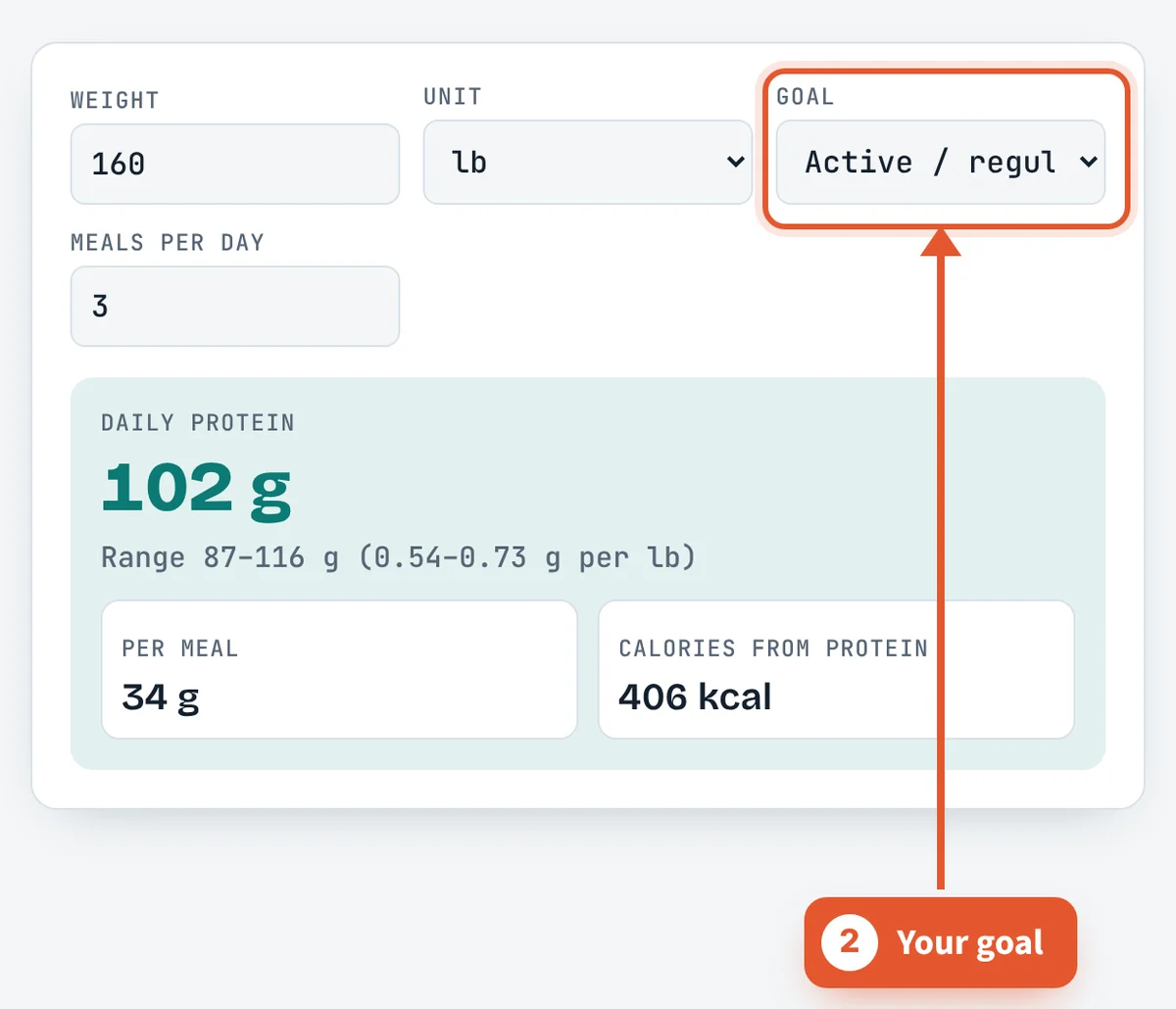 Choose your goal on the Protein Intake Calculator