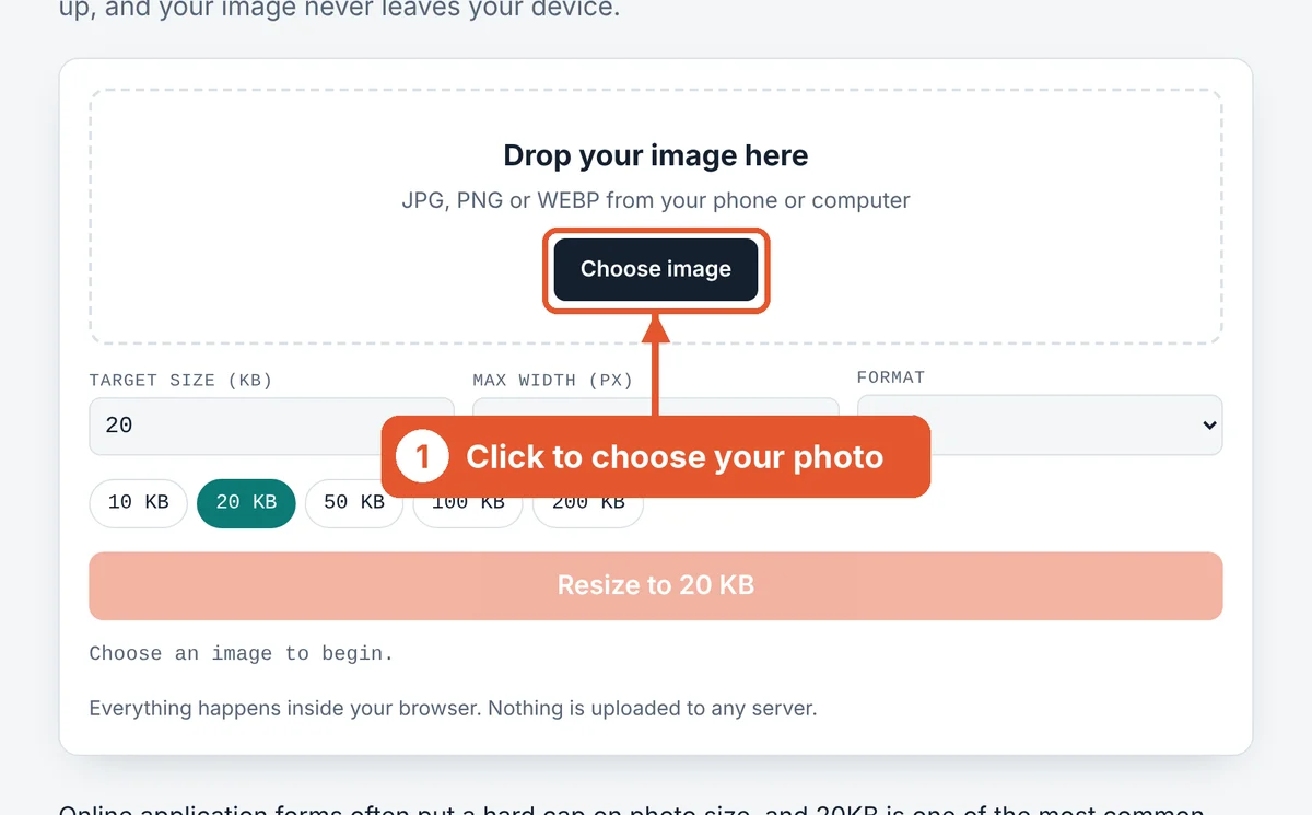 Choose your image on the Resize Image to 20KB