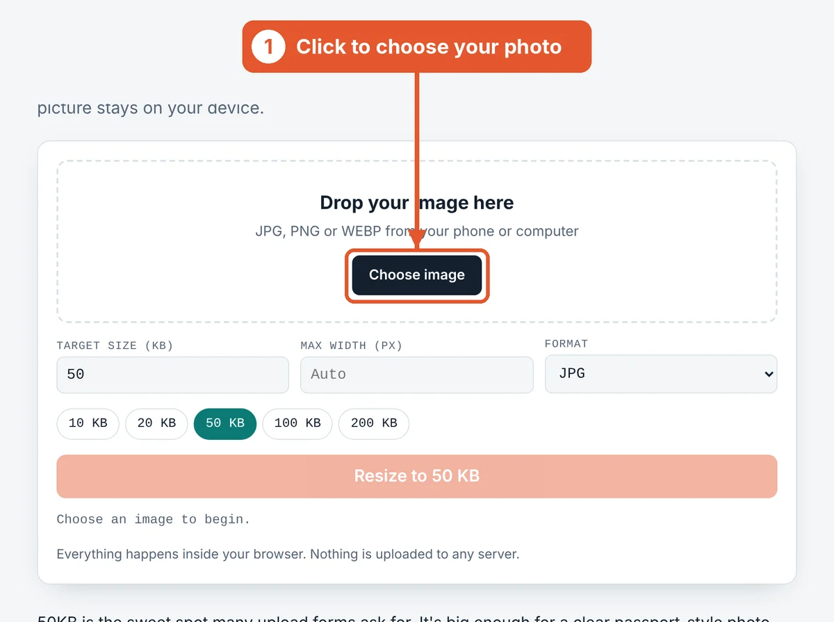 Choose your image on the Resize Image to 50KB