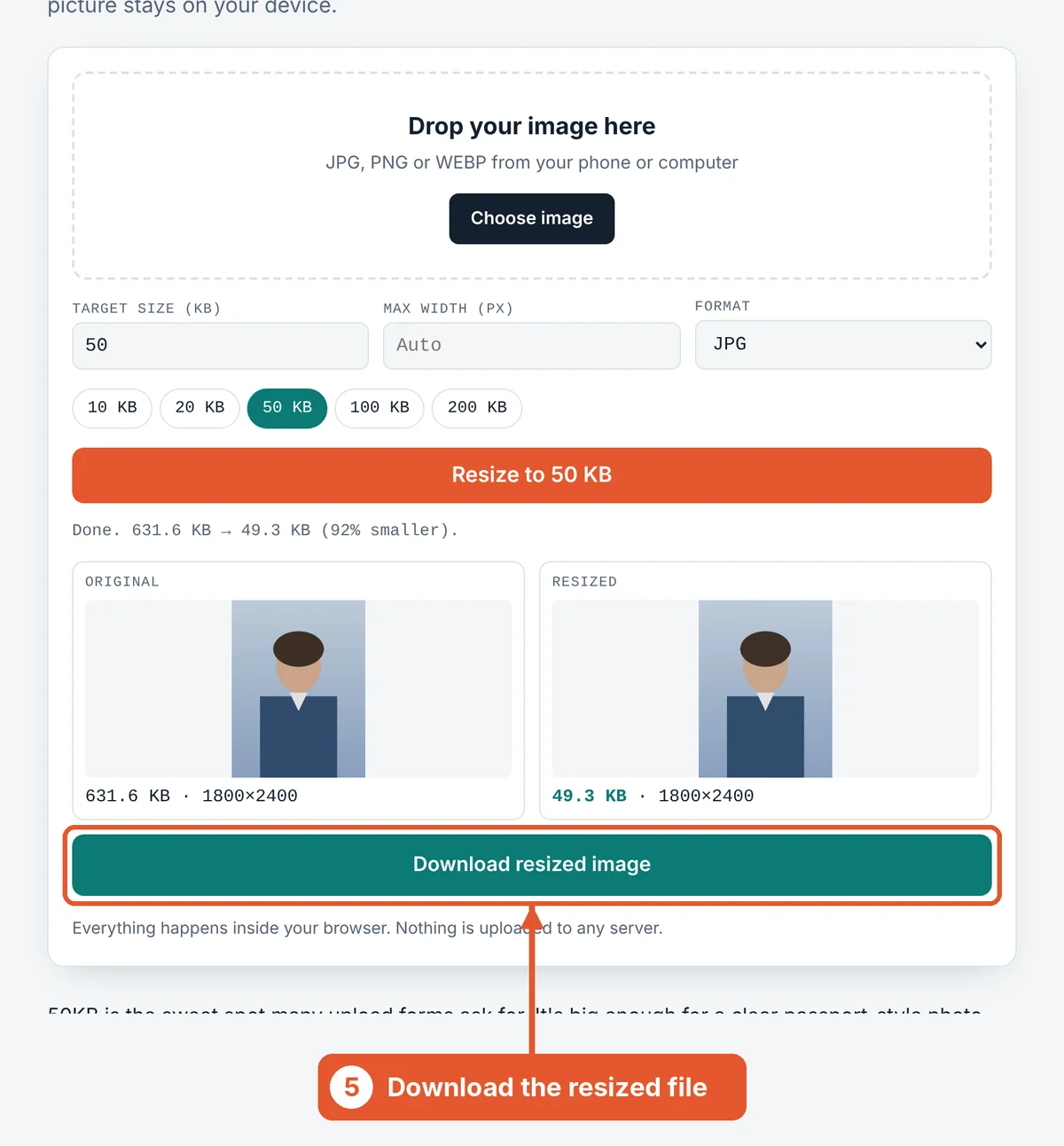 Compare and download on the Resize Image to 50KB