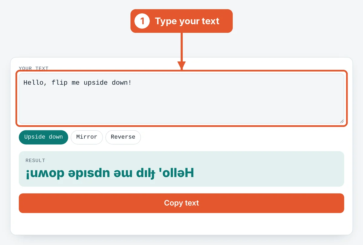 Type your text on the Upside Down Text Generator