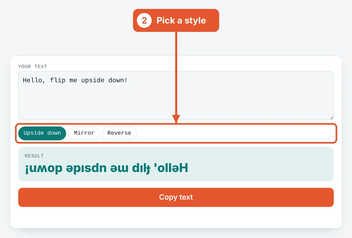 Choose a style on the Upside Down Text Generator