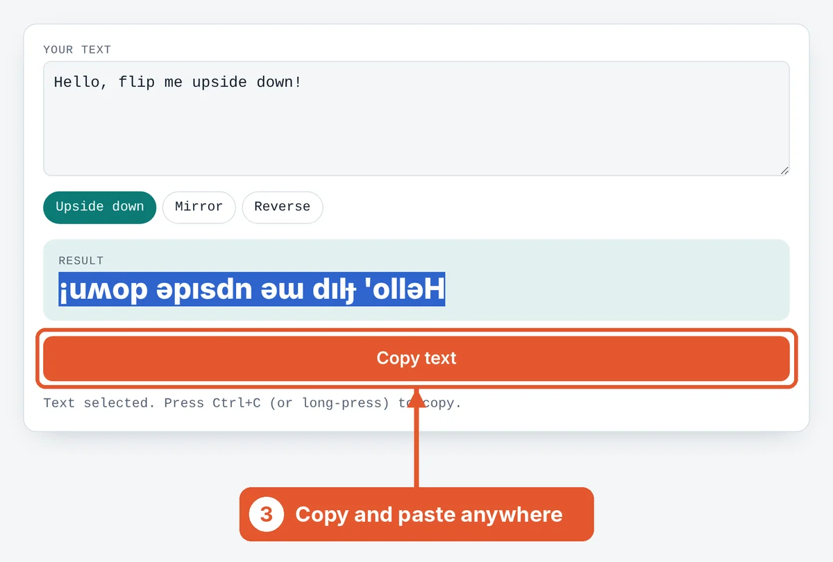 Copy the result on the Upside Down Text Generator